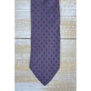 Saks Fifth Avenue Silk Mens Tie Lavender Purple Red White & Blue Diamond Pattern